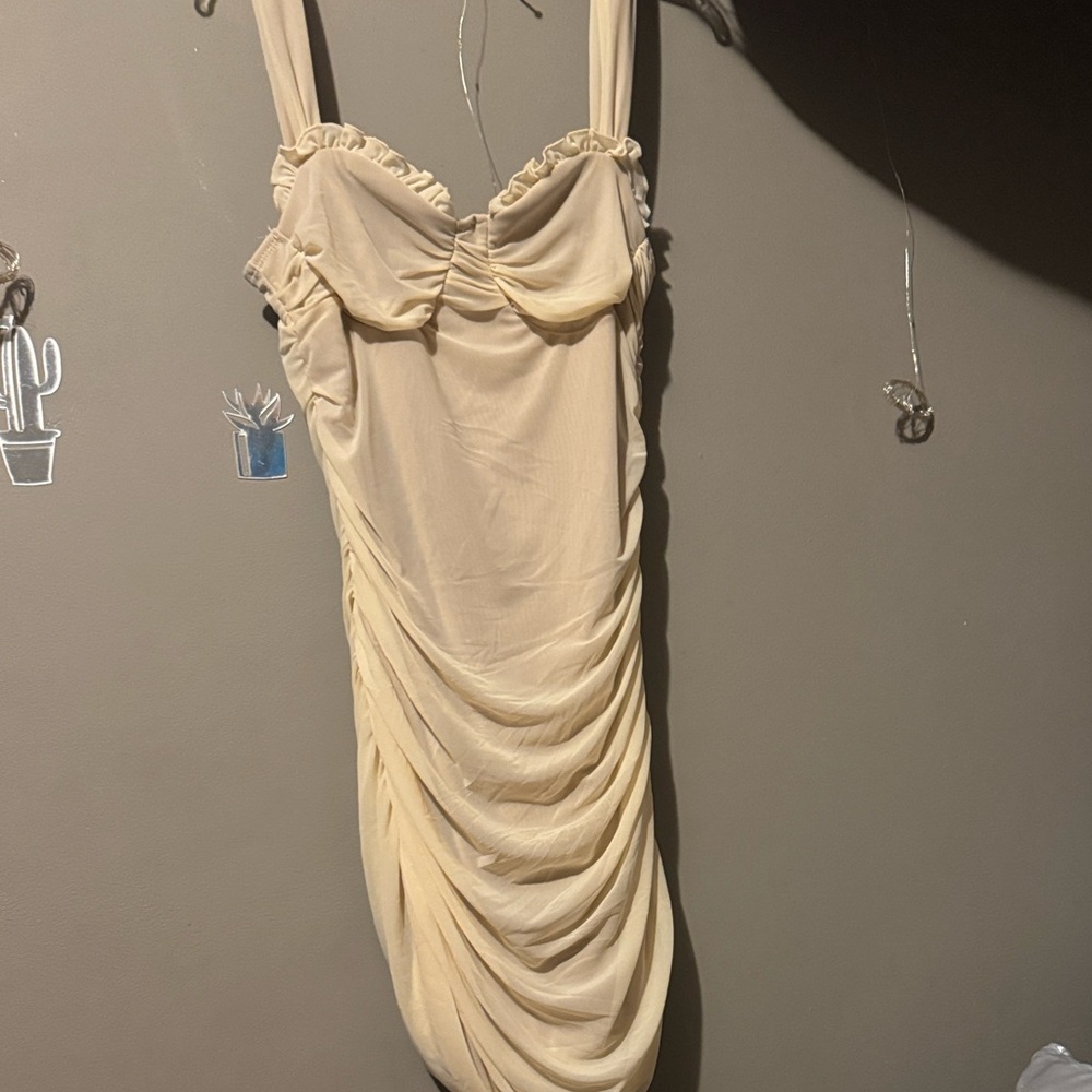 Elegant Cream Ruched Dress